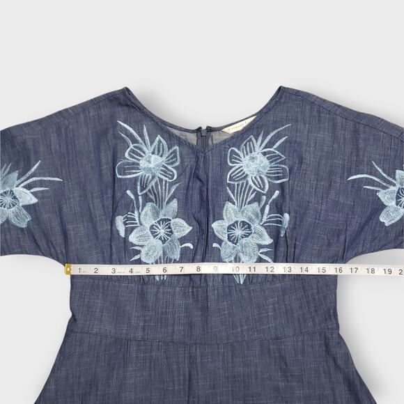 Wayward Fancies Blue Chambray Floral Embroidered Maxi Dress Sz 8-M Grandma - Picture 9 of 14